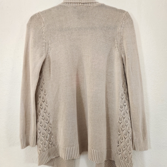 Eddie Bauer Cream Open-Front Linen Chrochet Cardigan Size M Cottagecore Beach - Picture 7 of 7